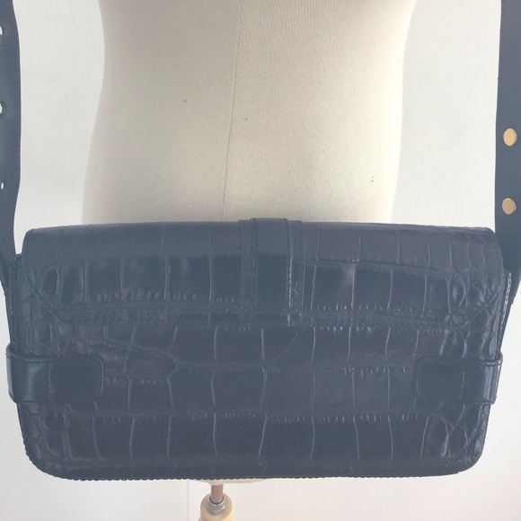Y2K Cole Haan croc embossed black convertible strap east west baguette bag - Picture 6 of 13